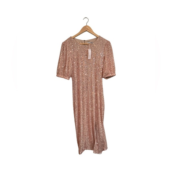NWT Baltic Born Socorro Sequin Midi Size Large Rose Gold Side Slit Dress - Picture 1 of 4